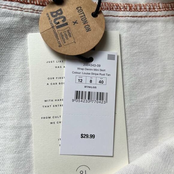 NWT Cotton On Striped Denim Wrap Mini Skirt 8 - Picture 7 of 9